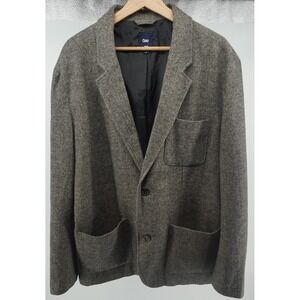 Gap Jackets Mens Size XL Gray Brown Herringbone Wool Blend Chore Utility Blazer